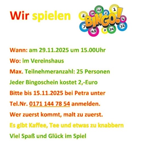 Bingo im Vereinshaus