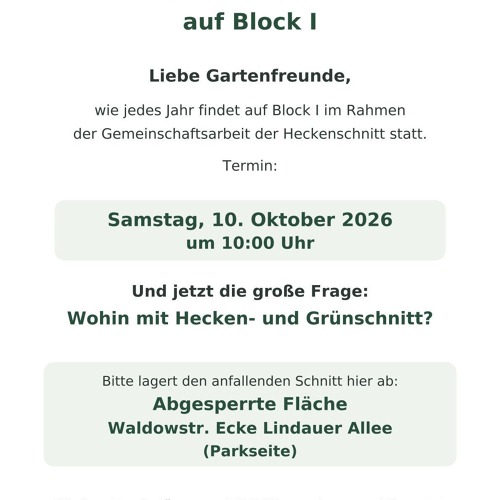 Heckenschnitt in Block I